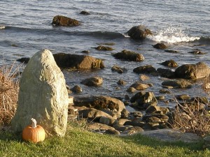 Fall Pumpkin with Ocean Waves and Rocks